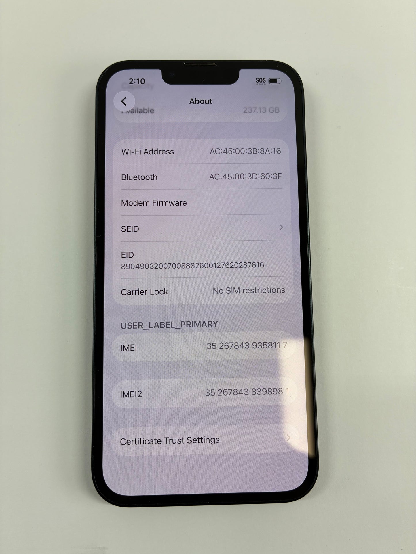GSM Unlocked Apple iPhone 13 256GB Midnight MLMU3LL/A