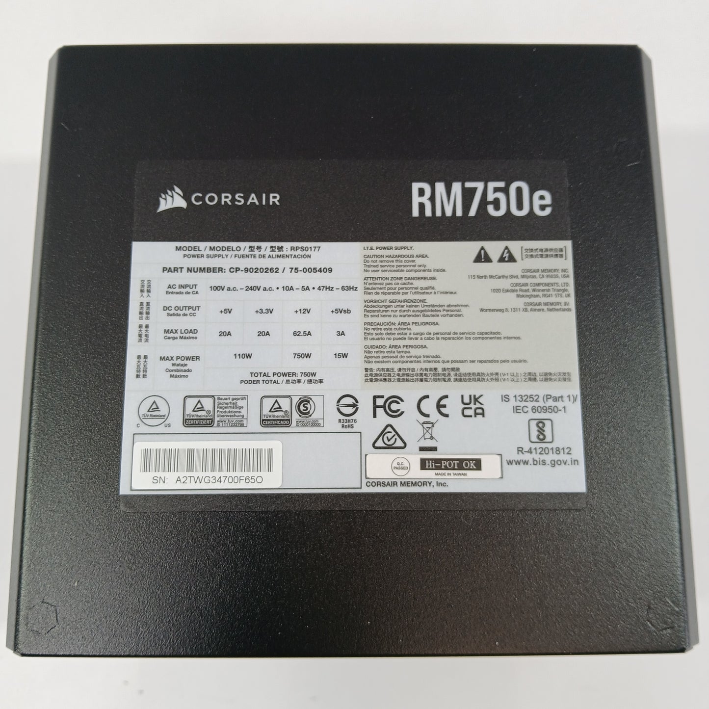 Corsair RM750e RPS0177 80 Plus Gold 750W Fully Modular Switching Power Supply