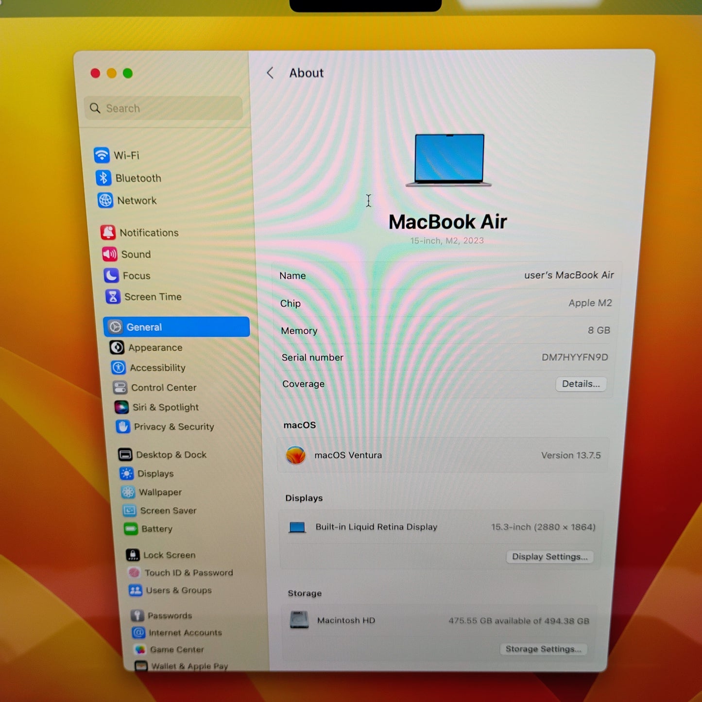 2023 Apple MacBook Air 15.3" M2 10C GPU 3.5GHz 8GB RAM 512GB SSD A2941
