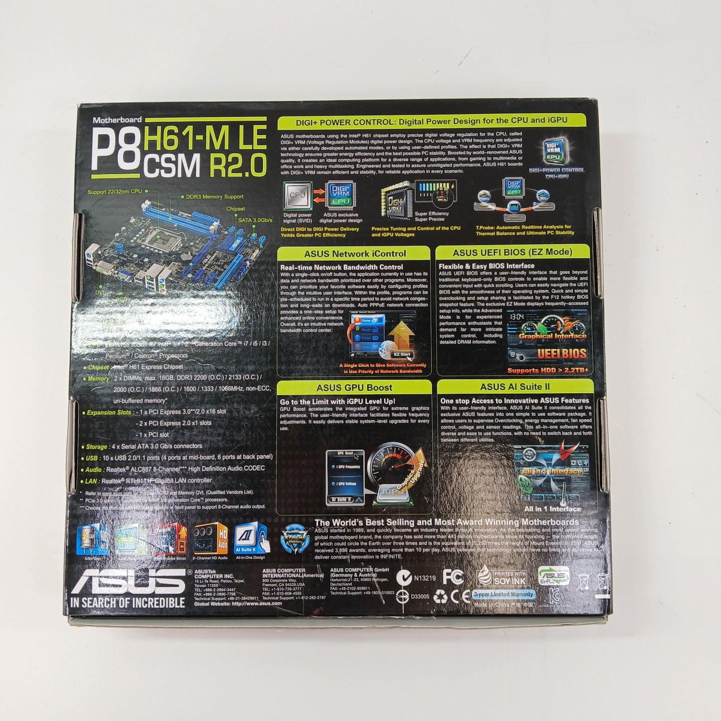 New ASUS P8H61-M LGA 1155 microATX Motherboard