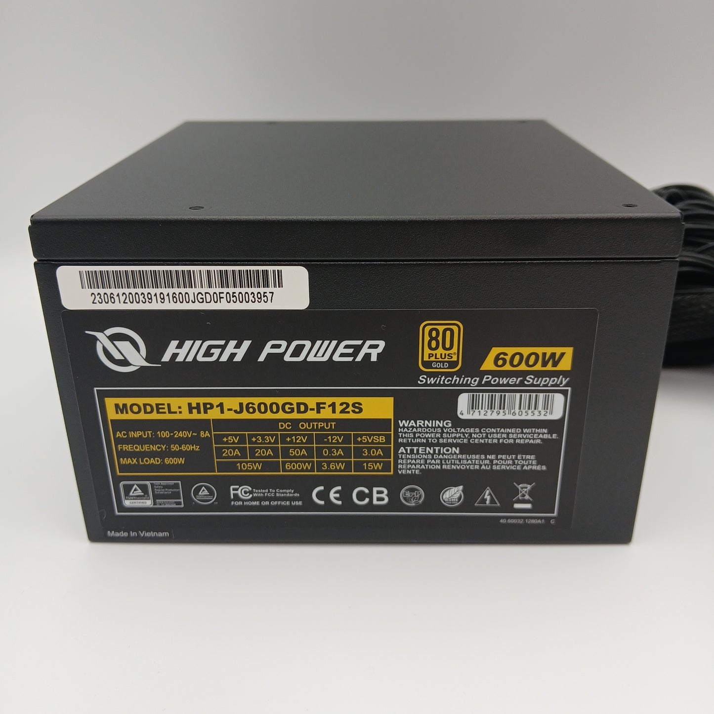 High Power 600W HP1-J600GD-F12S 80 Plus Gold Non Modular Switching Power Supply