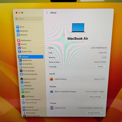 2023 Apple MacBook Air 15.3" M2 10C GPU 3.5GHz 8GB RAM 512GB SSD A2941
