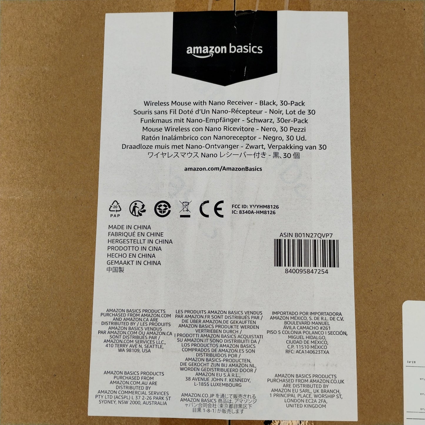 New Amazon Basics Wireless Mouse Nano Receiver Black 30 Pack