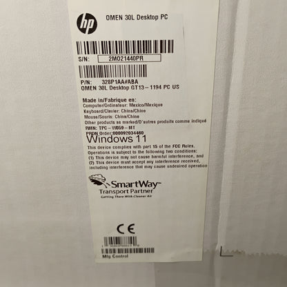 Omen 30L Ryzen 7 5800X 3.80GHz 16GB RAM 1TB SSD Nvidia GeForce RTX 3060 Ti